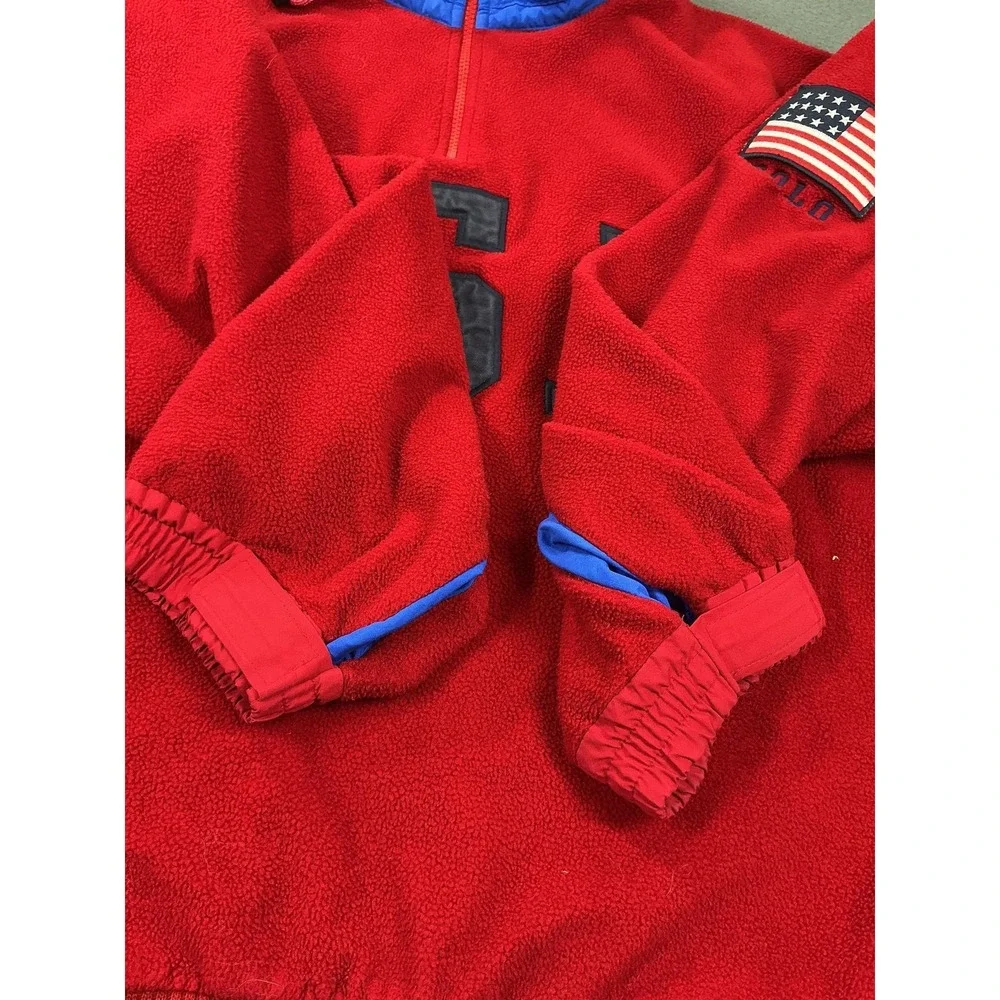Polo Ralph Lauren Hoodie Mens XL Red USA Flag Fleece 1/4 Zip Hooded Pullover 90s